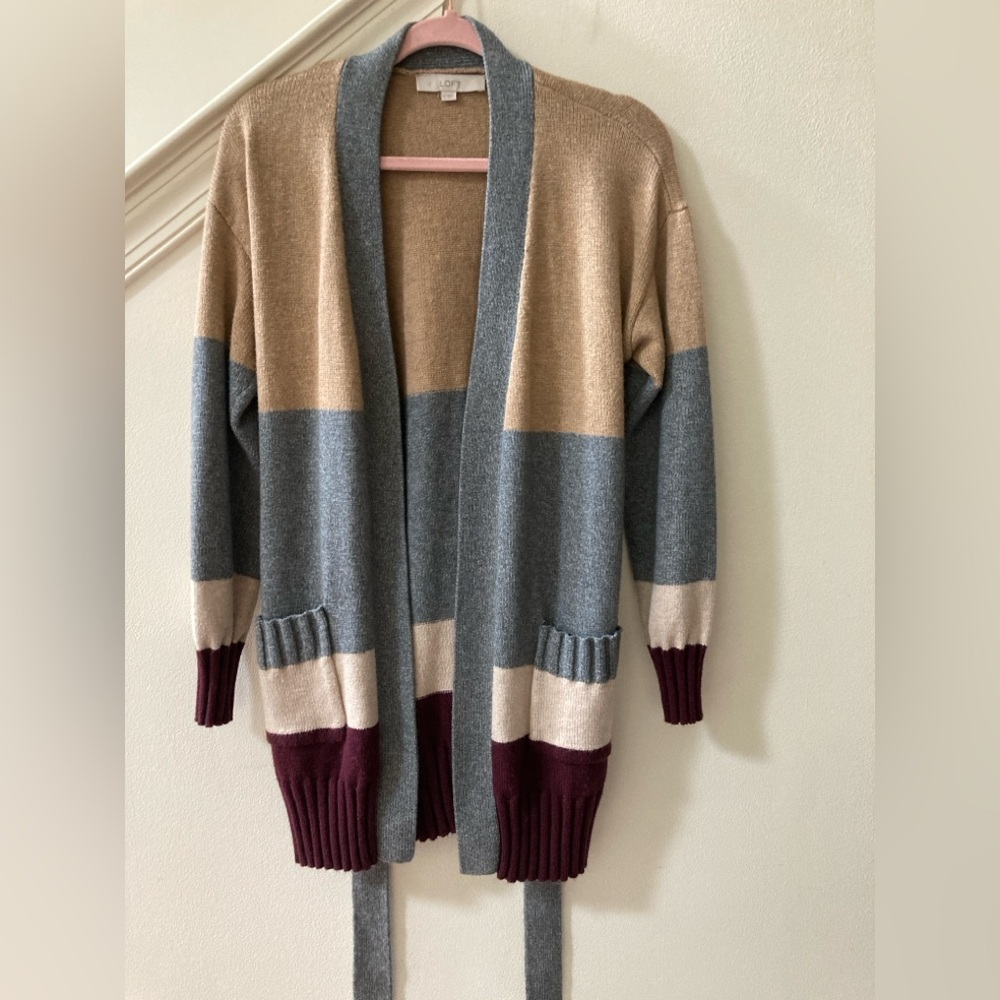LOFT Long Cardigan with Tie Belt Size Small - Picture 2 of 8